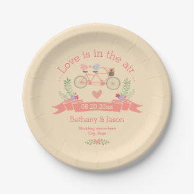Tandem Bicycle, Birds and Banner Wedding 7 Inch Paper Plate