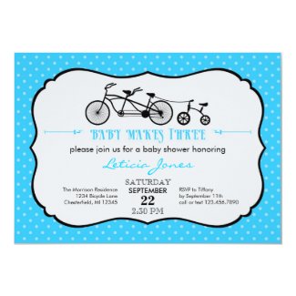 Tandem Bicycle Boy Baby Shower Invitation 5" X 7" Invitation Card