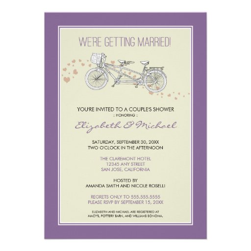 Tandem Bicycle Couple's Bridal Shower Invitation