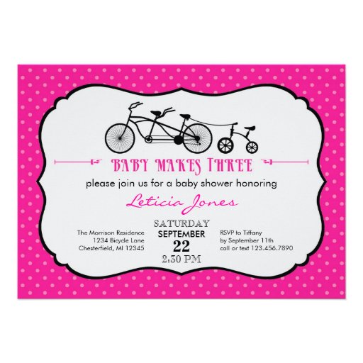 Tandem Bicycle Girl Baby Shower Invitation