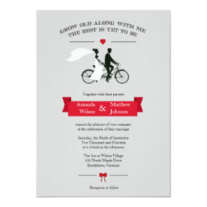 Tandem Bicycle Grey and Red Wedding Invitations