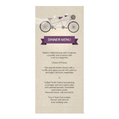 Tandem Bicycle Plum Wedding Menu Faux Linen Custom Rack Card