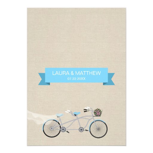Tandem Bicycle Wedding Faux Linen Custom Announcement