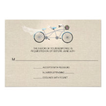 Tandem Bicycle Wedding Faux Linen RSVP Invitations
