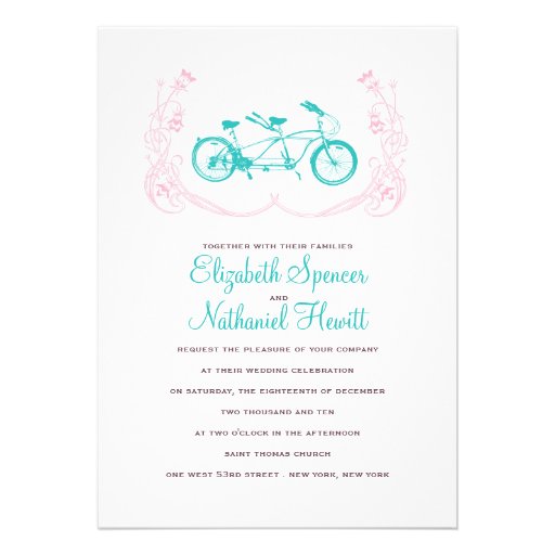Tandem Bicycle Wedding Invitation Pink Blue