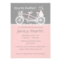 Tandem Bicycle Wedding Shower Invitation