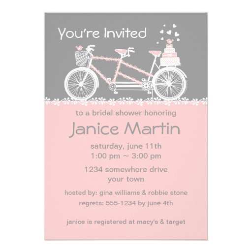 Tandem Bicycle Wedding Shower Invitation