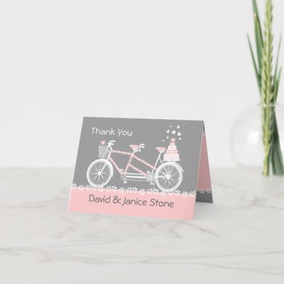 Tandem Bicycle Wedding Thank You Card by pinkinkart