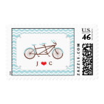 Tandem Bike (Blue Chevron) Wedding Postage