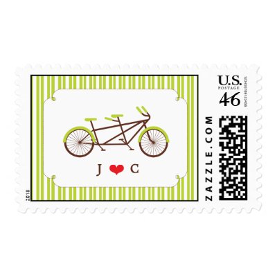Tandem Bike (Green Stripes) Wedding Postage