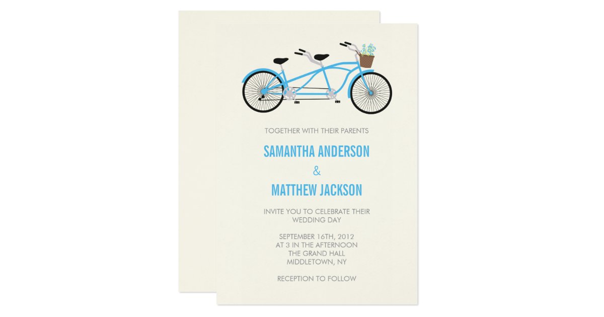 Tandem Bike Wedding Invitation Blue Zazzle