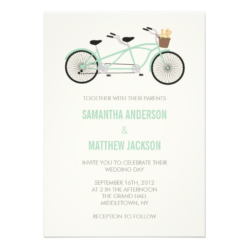 Tandem Bike Wedding Invitation - Mint Green