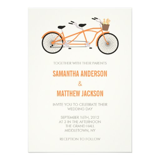 Tandem Bike Wedding Invitation - Orange