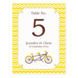 Tandem Bike (Yellow Chevron) Table Number postcards