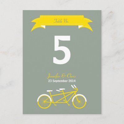 Tandem Bike (Yellow / Grey) Table Number Post Card
