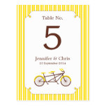 Tandem Bike (Yellow Stripes) Table Number Postcards