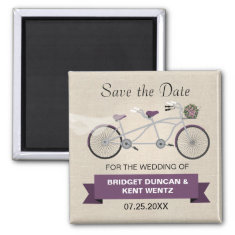 Tandem Plum Bicycle Save the Date Refrigerator Magnets