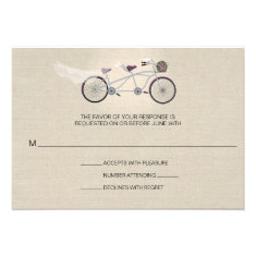 Tandem Plum Bicycle Wedding Faux Linen RSVP Invitation