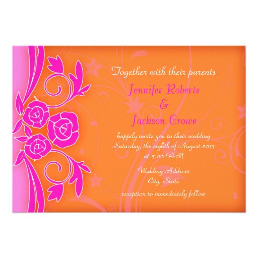 Tangerine and Flaming Rose Modern Wedding Invites