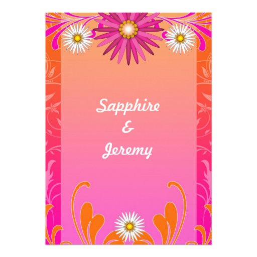 Tangerine and Hot Pink Floral Wedding Invites