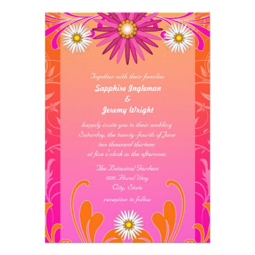 Tangerine and Hot Pink Floral Wedding Invites