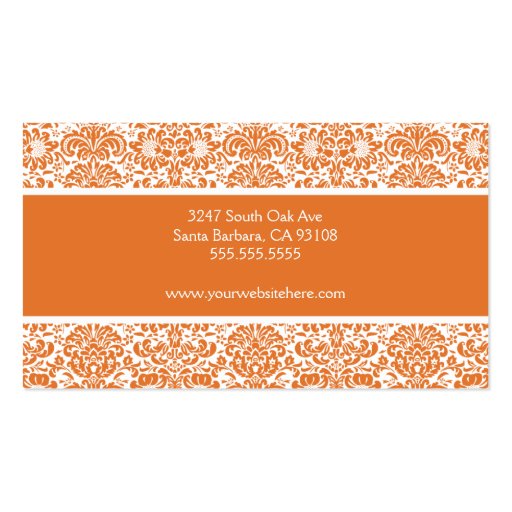 Tangerine and White Damask Business Card (back side)