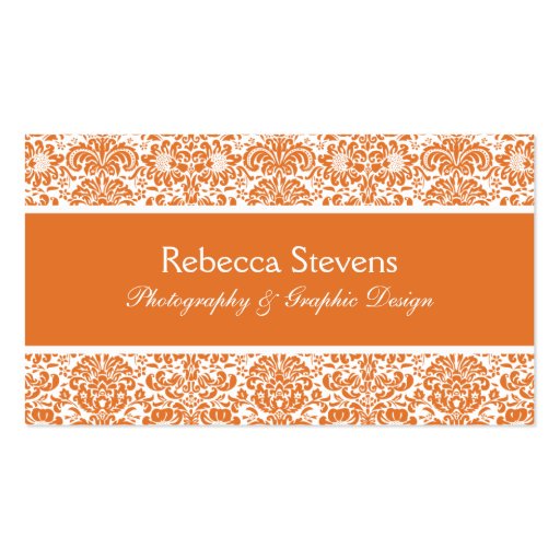 Tangerine and White Damask Business Card