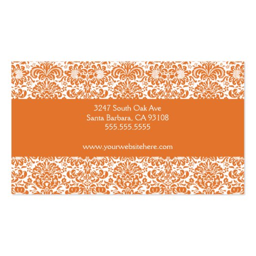 Tangerine and White Damask Business Card (back side)
