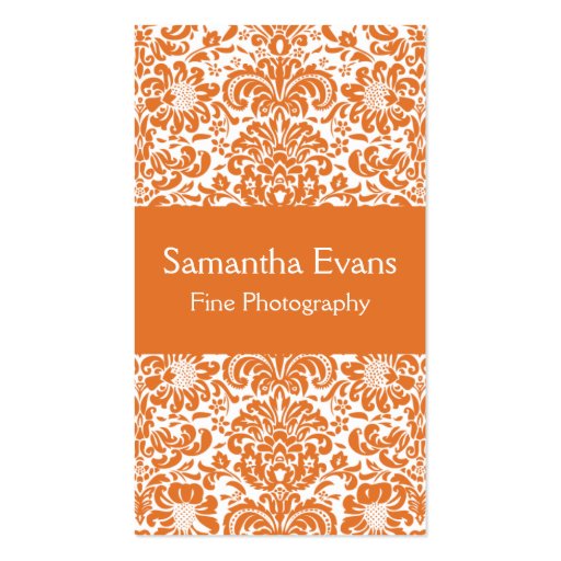 Tangerine and White Damask Business Card (front side)