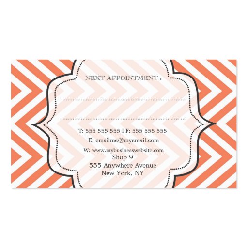Tangerine Chevron Filigree Hair Stylist Cards Business Card Template (back side)