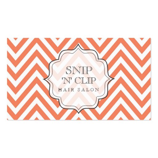 Tangerine Chevron Filigree Hair Stylist Cards Business Card Template (front side)