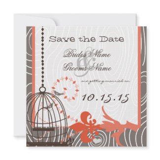 Tangerine Driftwood Wood Grain Bird Cage invitation
