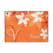Tangerine Floral Monogram Folio iPad Mini Cover