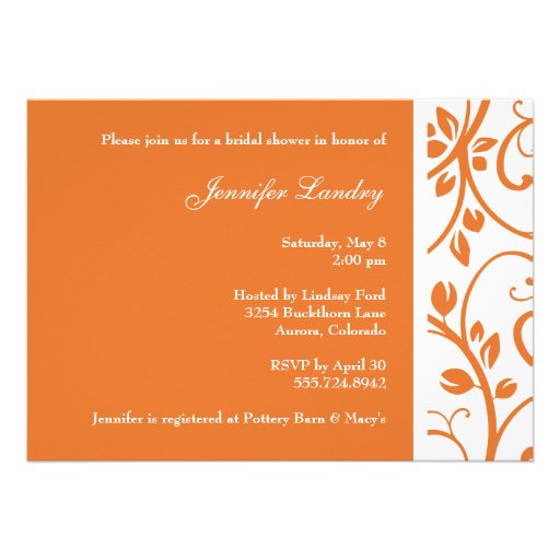 Tangerine Floral Vine Bridal Shower Invitation