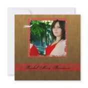 Tangerine Grunge on Wood Photo Graduation Invitations