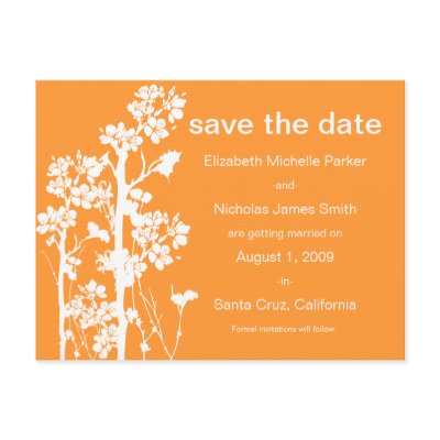 Tangerine Japanese Floral Save the Date Postcards by TheWeddingShoppe