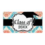 tangerine orange and aqua blue ornate damask labels