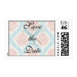 tangerine orange and aqua blue ornate damask postage