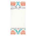 tangerine orange and aqua blue ornate damask customized rack card