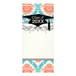 tangerine orange and aqua blue ornate damask custom rack card