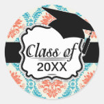 tangerine orange and aqua blue ornate damask stickers