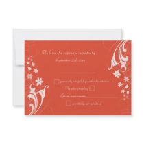 Tangerine Orange and Cream Floral Swirls RSVPs Invitation