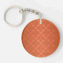 Tangerine Orange Damask Keychains