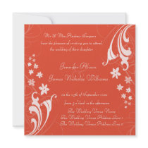 Tangerine Orange Floral Swirls Wedding Invitations