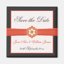 Tangerine Orange & Grey Save the Date Magnet
