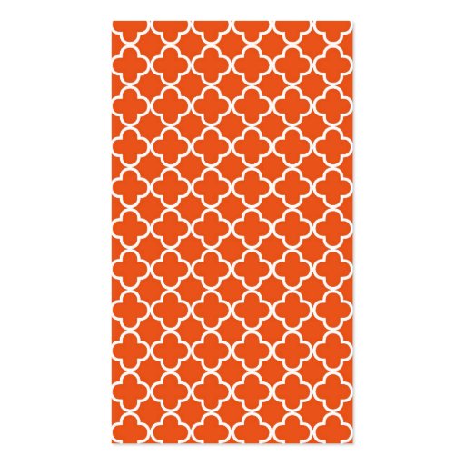 Tangerine Orange Moroccan Quatrefoil Pattern Business Cards (back side)