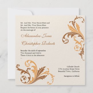 Tangerine & Orange Swirls Damask Elegant Wedding invitation