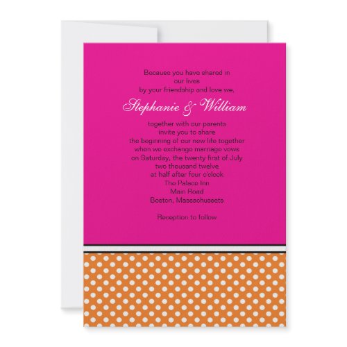 Tangerine Polka Dot and Pink Wedding Invitation invitation