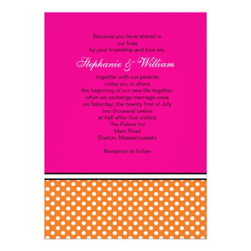 Tangerine Polka Dot and Pink Wedding Invitation