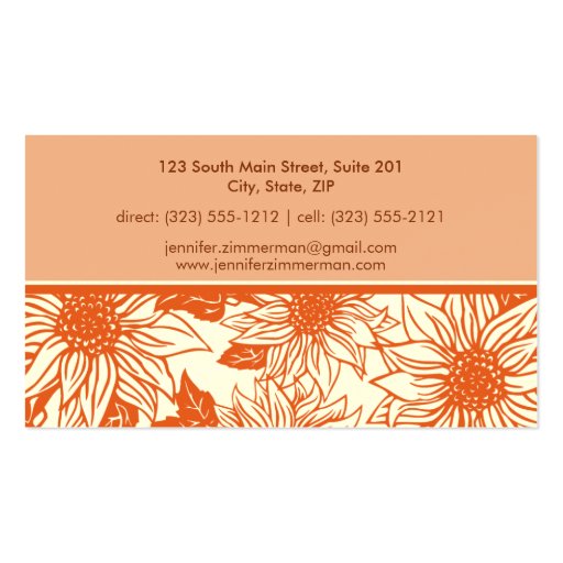 Tangerine Sunflowers Floral Business Card (back side)